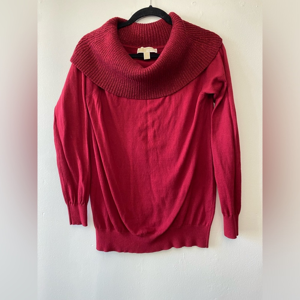 Michael Kors Women’s Red Metallic Ribbed Cowl Neck Sweater Size L